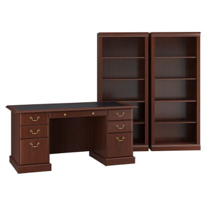 Picture of Bush Business Furniture Saratoga 66inW Executive Computer Desk And Two 5-Shelf Bookcases, Harvest Cherry/Black, Standard Delivery