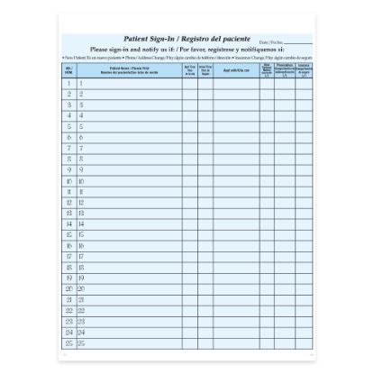 Picture of HIPAA-Compliant Bilingual Patient/Visitor Privacy Sign-In Sheets, 2-Part, 8-1/2in x 11in, Blue, Pack Of 500 Sheets