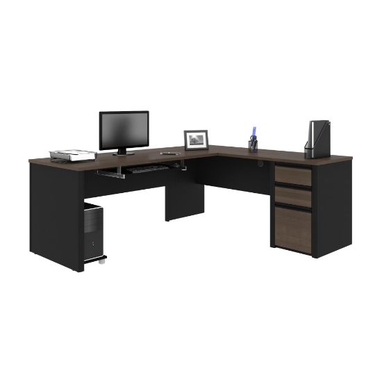 Picture of Bestar Connexion 72inW L-Shaped Corner Desk With Pedestal, Antigua/Black