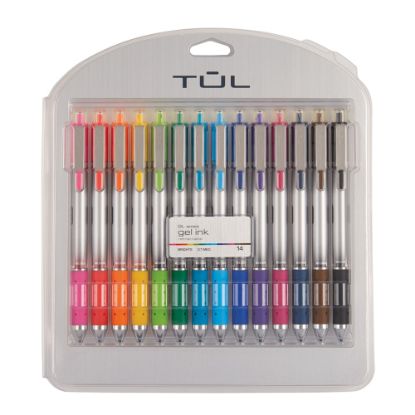 Picture of TUL GL Series Retractable Gel Pens, Medium Point, 0.7 mm, Silver Barrel, Assorted Standard & Bright Ink Colors, Pack Of 14 Pens