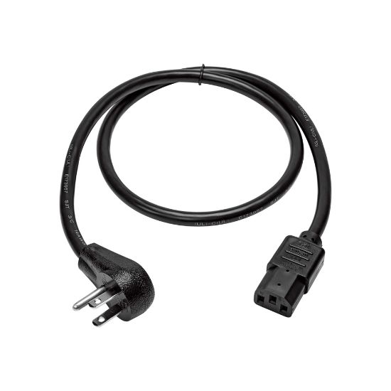 Picture of Eaton Tripp Lite Series Computer Power Cord, Right-Angle NEMA 5-15P to C13 - Heavy-Duty, 15A, 125V, 14 AWG, 3 ft. (0.91 m), Black - Power cable - NEMA 5-15P right-angled to power IEC 60320 C13 - 125 V - 15 A - 3 ft - black - North America