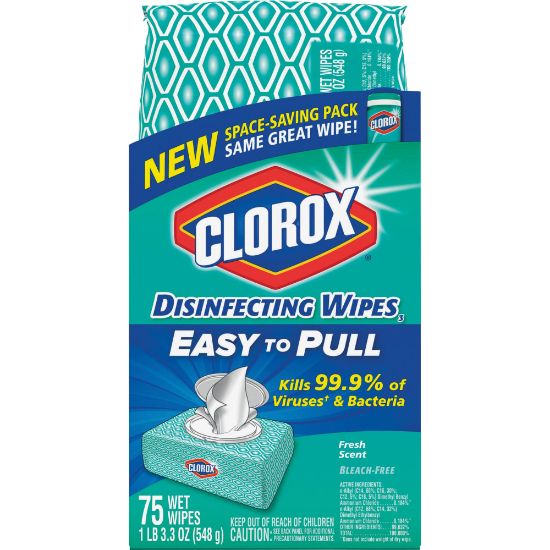 Picture of Clorox Disinfecting Wipes, Fresh Scent, 3.3 Oz, White, Pack Of 75 Wipes