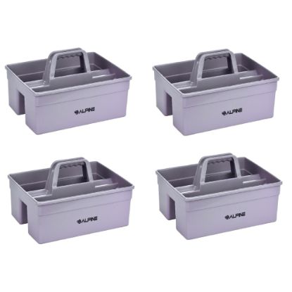 Picture of Alpine Plastic Cleaning Caddies, Small 3-Compartment, Gray, Pack Of 4 Caddies