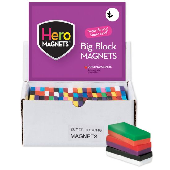 Picture of Dowling Magnets Chunky Magnets, Block, 2inH x 1inW x 1/2inD, Assorted Colors, Box Of 40