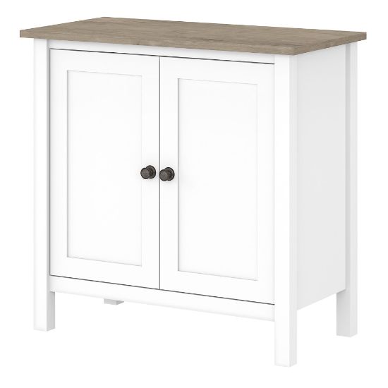 Picture of Bush Furniture Mayfield Accent Storage Cabinet With Doors, Pure White/Shiplap Gray, Standard Delivery