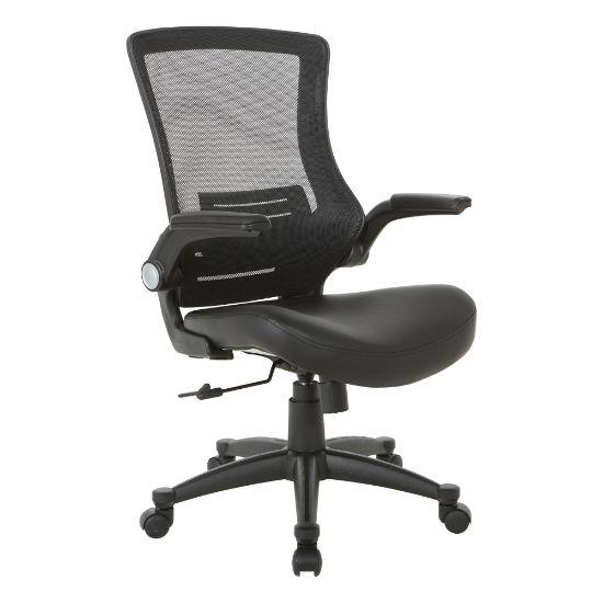 Picture of Office Star Work Smart Faux Leather Screen-Back Manager Chair, Flip Arms, Black