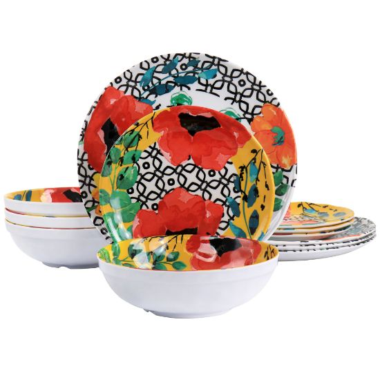 Picture of Elama Grace 12-Piece Melamine Dinnerware Set, Multicolor