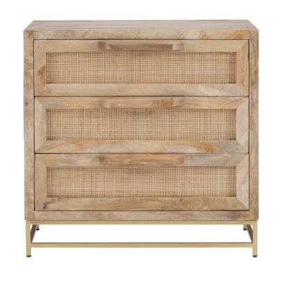 Picture of Powell Braden 29-1/2inH Rattan Cabinet With 3 Drawers, Natural/Gold