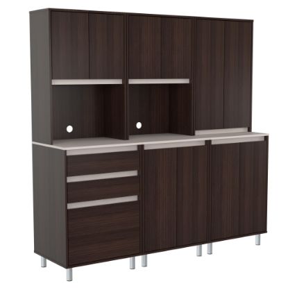 Picture of Inval Ambrossia 3-Piece Melamine Breakroom Storage System, 70-7/8inH x 23-5/8inW x 19-5/8inD, Espresso/Ambar Gray