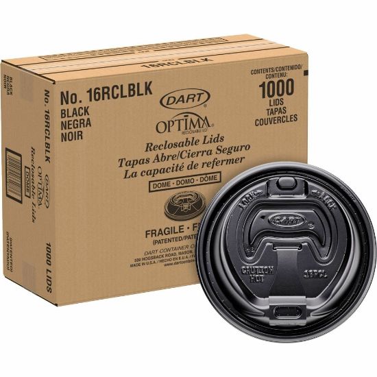 Picture of Dart Black Plastic Reclosable Lids, For 12-16 Oz. Cups, Black, Box Of 1,000