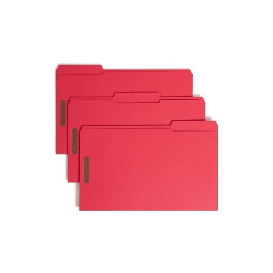 Picture of Smead Color Reinforced Tab Fastener Folders, Legal Size, 1/3 Cut, Red, Pack Of 50