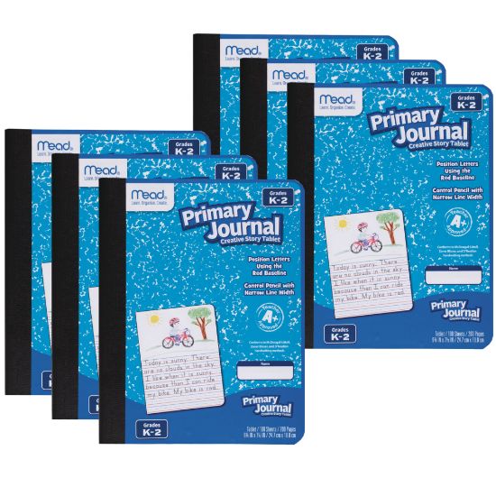 Picture of Mead Primary Journals, 7-1/2in x 9-1/2in, Half Page Ruled, 100 Sheets, Blue, Pack Of 6 Journals