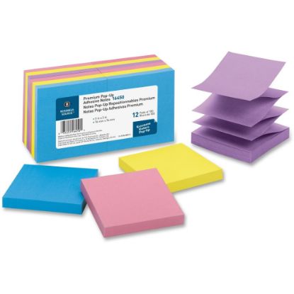 Picture of Business Source Reposition Pop-up Adhesive Notes - 3in x 3in - Square - Assorted - Removable, Repositionable, Solvent-free Adhesive - 12 / Pack