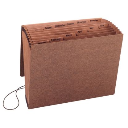 Picture of Smead TUFF Expanding File With Flap & Elastic Cord, 12 Pockets, Monthly, 12in x 10in Letter Size, 30% Recycled, Brown