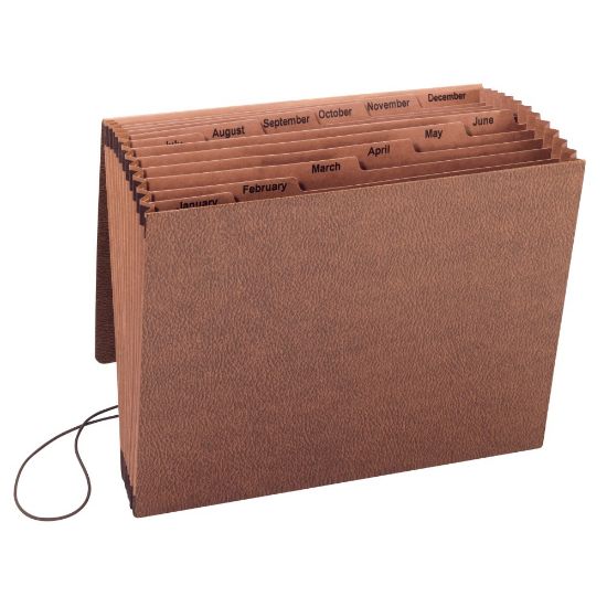 Picture of Smead TUFF Expanding File With Flap & Elastic Cord, 12 Pockets, Monthly, 12in x 10in Letter Size, 30% Recycled, Brown