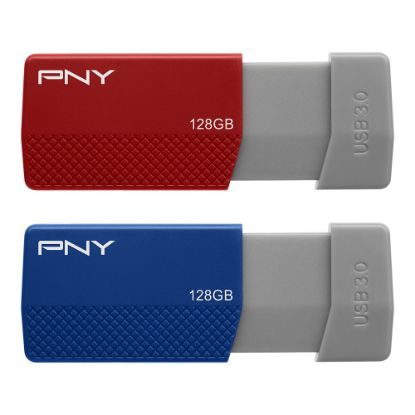 Picture of PNY USB 3.0 Flash Drives, 128GB, Assorted Colors, Pack Of 2 Drives