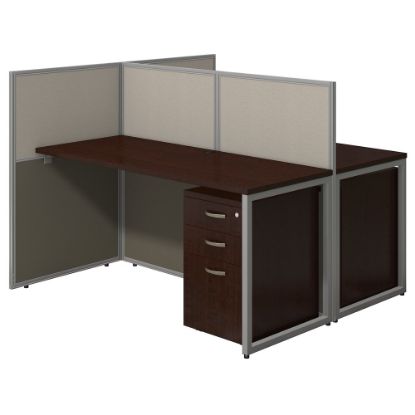 Picture of Bush Business Furniture Easy Office 60inW 2-Person Straight Desk Open Office With Two 3-Drawer Mobile Pedestals, 44 15/16inH x 60 1/16inW x 60 1/16inD, Mocha Cherry, Standard Delivery