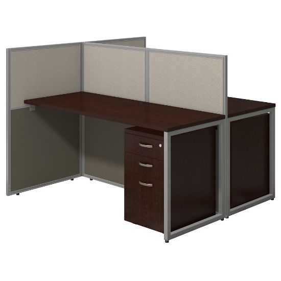 Picture of Bush Business Furniture Easy Office 60inW 2-Person Straight Desk Open Office With Two 3-Drawer Mobile Pedestals, 44 15/16inH x 60 1/16inW x 60 1/16inD, Mocha Cherry, Standard Delivery