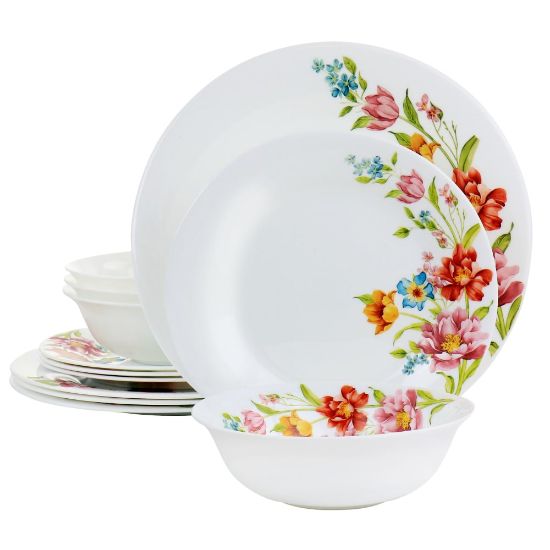 Picture of Gibson Ultra Blooming Rose 12-Piece Tempered Opal Glass Dinnerware Set, White