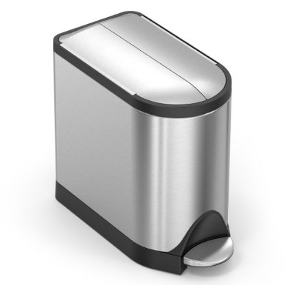 Picture of simplehuman Butterfly Step Rectangular Stainless-Steel Trash Can, 2.64 Gallons, 13-3/4inH x 7-3/4inW x 15-5/8inD, Brushed Stainless Steel