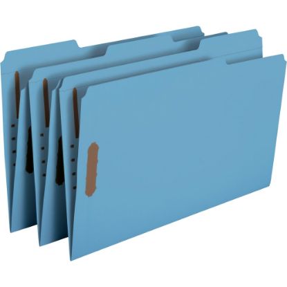 Picture of Smead Color Reinforced Tab Fastener Folders, Legal Size, 1/3 Cut, Blue, Pack Of 50