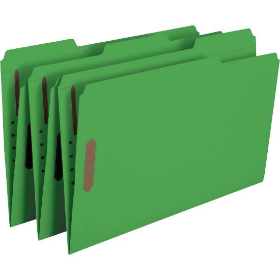 Picture of Smead Color Reinforced Tab Fastener Folders, Legal Size, 1/3 Cut, Green, Pack Of 50