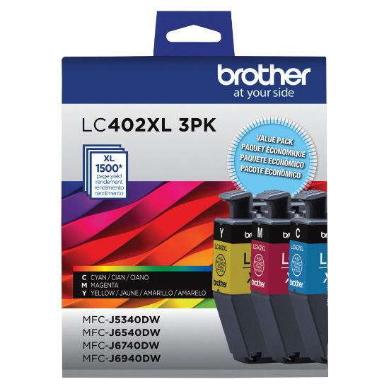 Picture of Brother LC402XL Cyan; Magenta; Yellow High-Yield Ink Cartridges, Pack Of 3, LC402XL 3PK