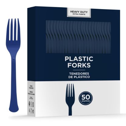 Picture of Amscan 8017 Solid Heavyweight Plastic Forks, Navy, 50 Forks Per Pack, Case Of 3 Packs