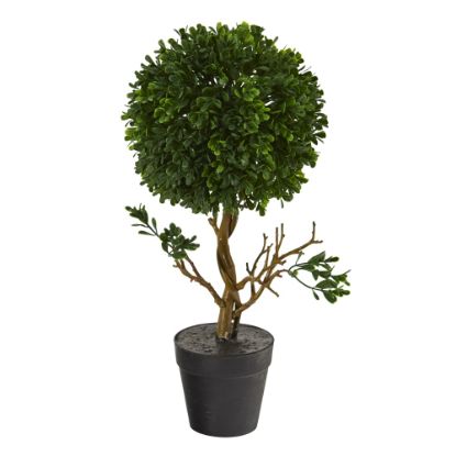 Picture of Nearly Natural Boxwood Topiary 15inH Artificial Tree With Planter, 15inH x 6inW x 6inD, Green/Black