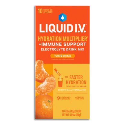 Picture of Liquid IV Hydration Multiplier+ Immune Support Drink Mix, 0.56 Fl Oz, Tangerine, Pack Of 10 Pouches