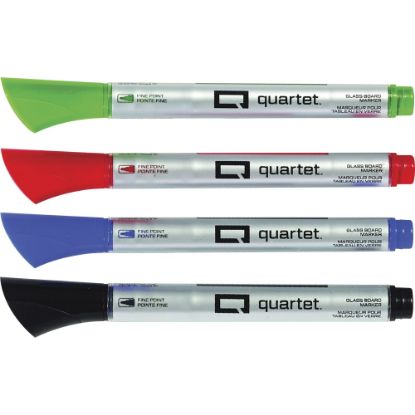 Picture of Quartet Premium Glass Board Dry-erase Markers - Fine Marker Point - Black, Blue, Red, Green Liquid Ink - 4 / Pack