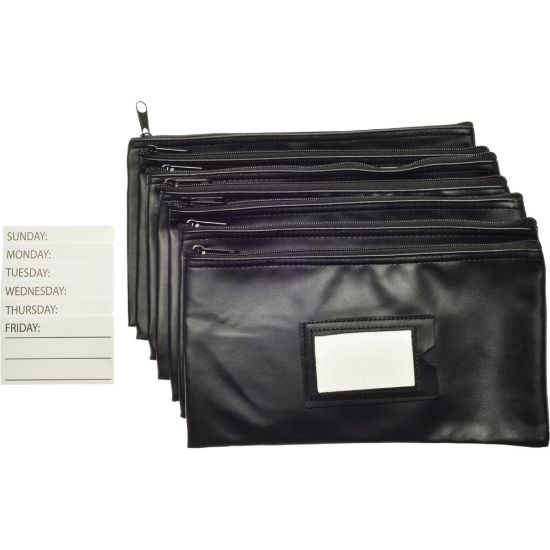 Picture of Nadex Coins Black 7 Days Bank Deposit Cash and Coin Pouches - 11in Width x 6in Length - Black - Faux Leather - 7 - Cash, Coin, Document, Receipt, Office Supplies, Map, School Supplies, Jewelry