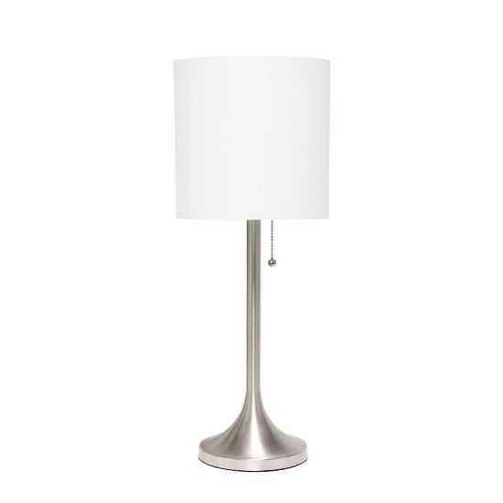 Picture of Simple Designs Tapered Table Lamp, 21inH, White Shade/Brushed Nickel Base