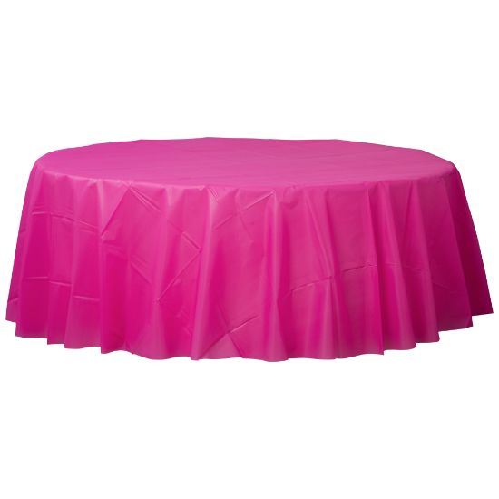 Picture of Amscan 77017 Solid Round Plastic Table Covers, 84in, Bright Pink, Pack Of 6 Covers