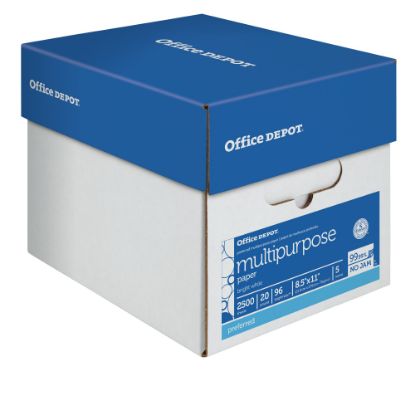 Picture of Office Depot Multi-Use Printer & Copy Paper, 5 Reams, White, Letter (8.5in x 11in), 2500 Sheets Per Case, 20 Lb, 96 Brightness