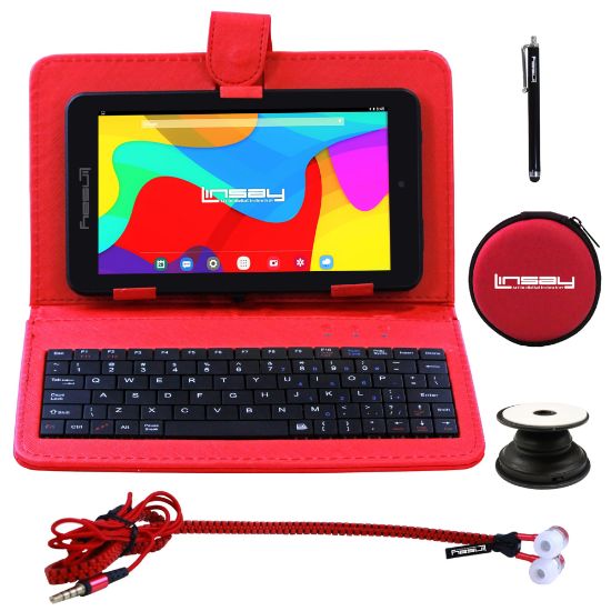 Picture of Linsay F7 Tablet, 7in Screen, 2GB Memory, 64GB Storage, Android 13, Red Keyboard