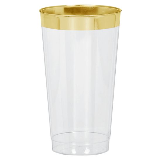 Picture of Amscan Premium Plastic Tumblers, 16 Oz, Clear/Gold, 16 Tumblers Per Pack, Case Of 2 Packs