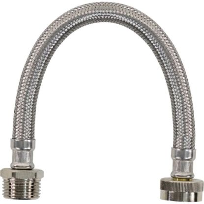 Picture of Certified Appliance Accessories Braided Stainless Steel Water-Inlet Hose, Female to Male - 12in - Silver, Stainless Steel - Stainless Steel, Vinyl, Polyvinyl Chloride (PVC), Polyester