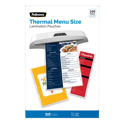 Picture of Fellowes Thermal Laminating Pouches, Menu Size, 3 Mil, 11-1/2in x 17-1/2in, Ultra-Clear, Pack Of 100 Pouches