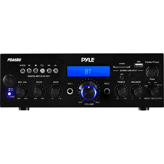 Picture of Pyle PDA6BU Amplifier - 200 W RMS - 2 Channel - 20 Hz to 20 kHz - FM - Bluetooth - USB