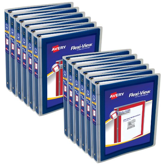 Picture of Avery Flexi-View 3 Ring Binder, 1in Round Rings, Navy Blue, Pack Of 12