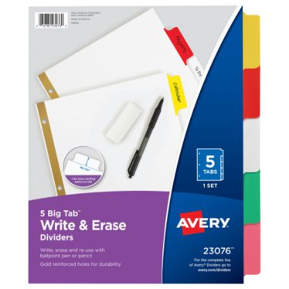 Picture of Avery Big Tab Write-On Tab Dividers With Erasable Laminated Tabs, 5-Tab, Multicolor