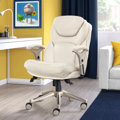 Picture of Serta Works Bonded Leather Mid-Back Office Chair With Back In Motion Technology, Ivory/Silver