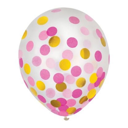 Picture of Amscan 12in Confetti Balloons, Gold/Pink, 6 Balloons Per Pack, Set Of 4 Packs