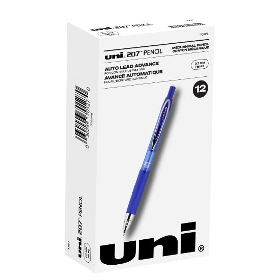 Picture of uni-ball 207 Auto-Advancing Mechanical Pencils With Hexagonal Twist Eraser, 0.7 mm, Blue Barrel, Pack Of 12 Pencils