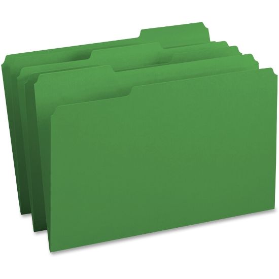 Picture of Business Source 1/3 Tab Cut Legal Top Tab File Folders - 8 1/2in x 14in - Assorted Tab Position - Stock - Green - 100 / Box