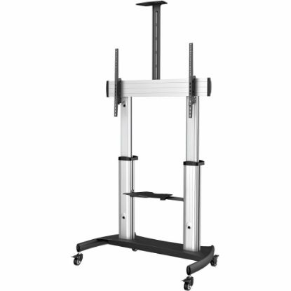 Picture of StarTech.com Mobile TV Stand, Heavy Duty TV Cart for 60-100in Display (100kg/220lb) - W/ 2 equipment shelves (STNDMTV100) - Cart - for flat panel - aluminum, steel - black, silver