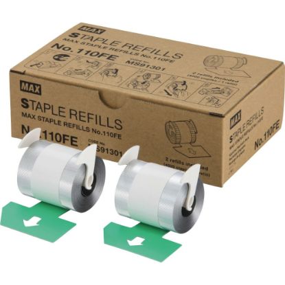 Picture of MAX 110Fe Staple Refill - 4000 Per Cartridge - 9/16in Leg - Holds 100 Sheet(s) - for Paper - Silver8000 / Box