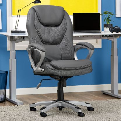 Picture of Serta Works Bonded Leather/Mesh High-Back Office Chair, Light Gray/Silver