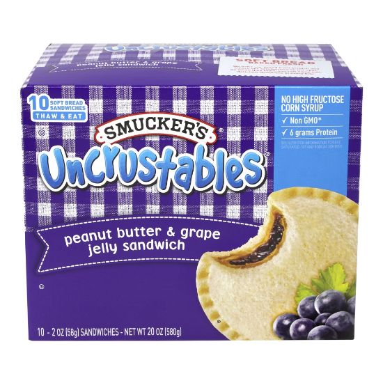 Picture of Smuckers Uncrustables Peanut Butter & Grape Sandwiches, 2 Oz, 10 Sandwiches Per Box, Pack Of 2 Boxes